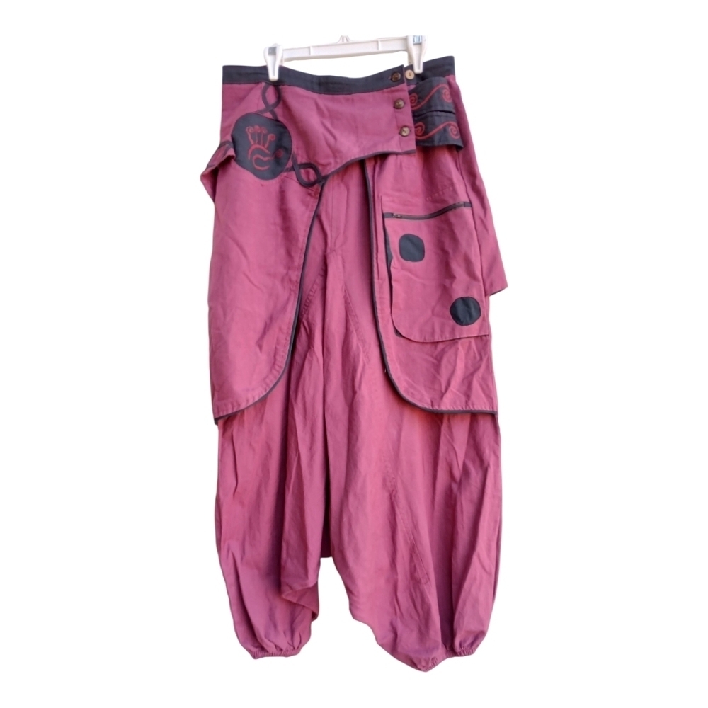 Vintage Harem Pants Burgundy Indie Hippie Medium - Picture 2 of 3